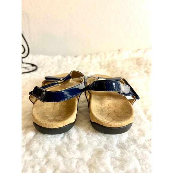 Vionic Farra Orthaheel Navy Patent Leather Sandals Women Size 8 - Picture 5 of 9